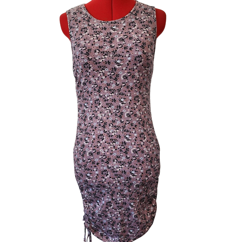 LOVE TREE Pink Floral Stretch Sleeveless Tshirt Dress Rouch Size L